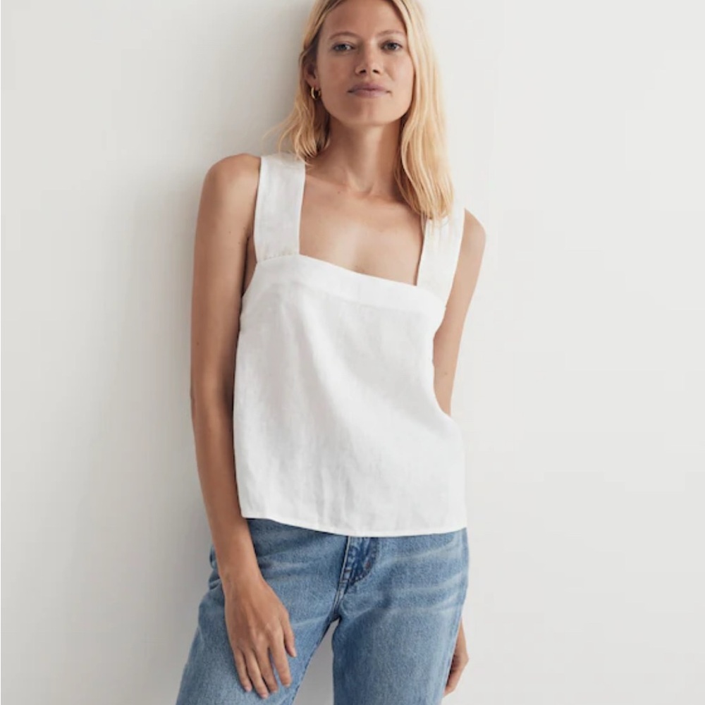Madewell White Linen Cross Back Tank Top